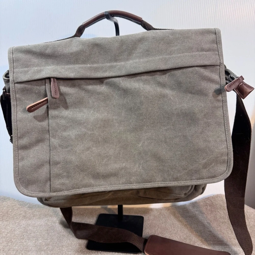 Canvas Messenger Bag Mens Large Gray 16